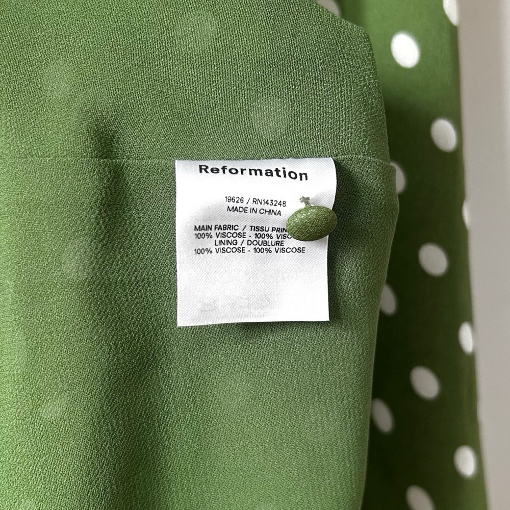 Reformation Carolena Polka Dot Midi Dress in Edamame Green - Picture 10 of 12